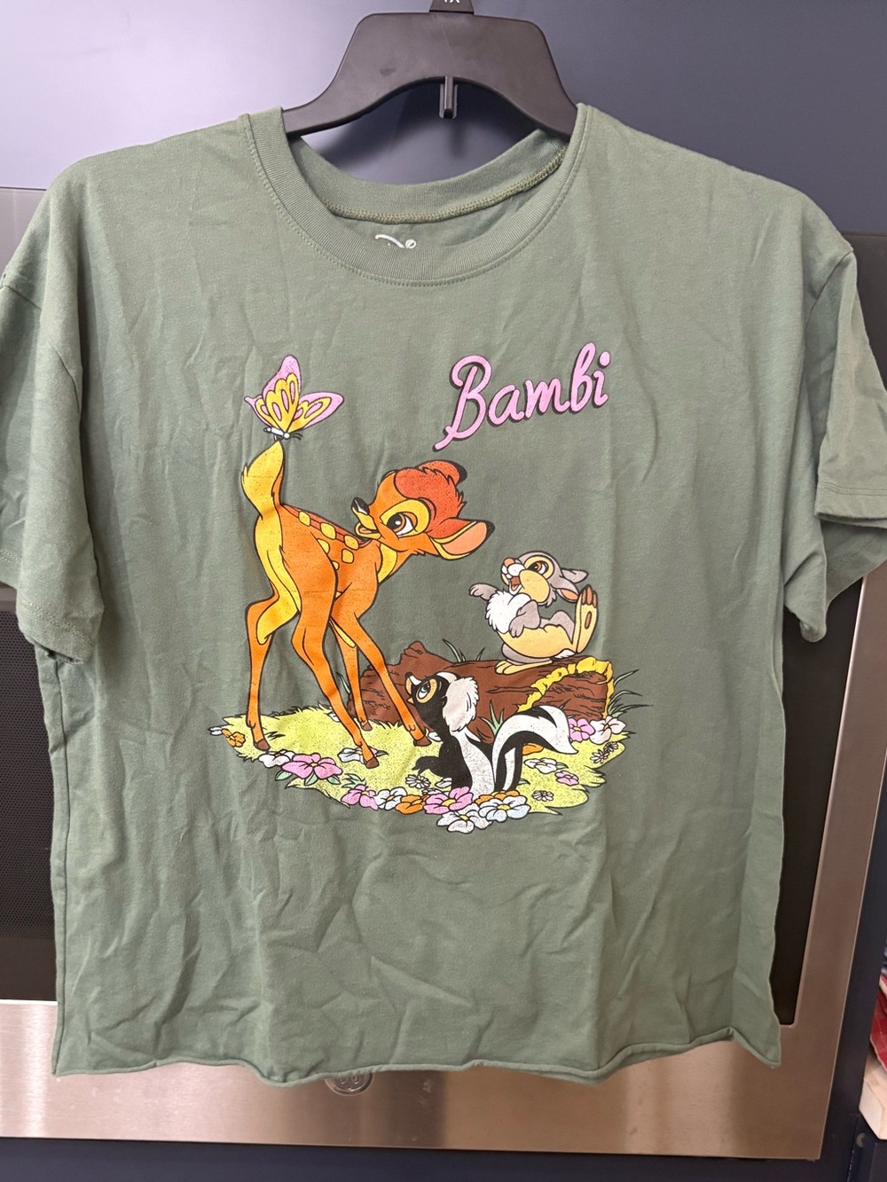 Disney Bambi Graphic Crop Tee Olive Green XXL